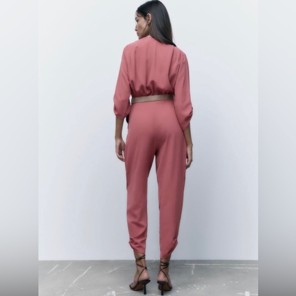 NWT ZARA JUMPSUIT WITH BELT,SIZE L, Marsala Colour. - Picture 9 of 12
